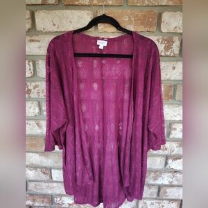 Lularoe Women's Open Front Purple Lace Lindsay Cardigan Kimono Sz M Romantic